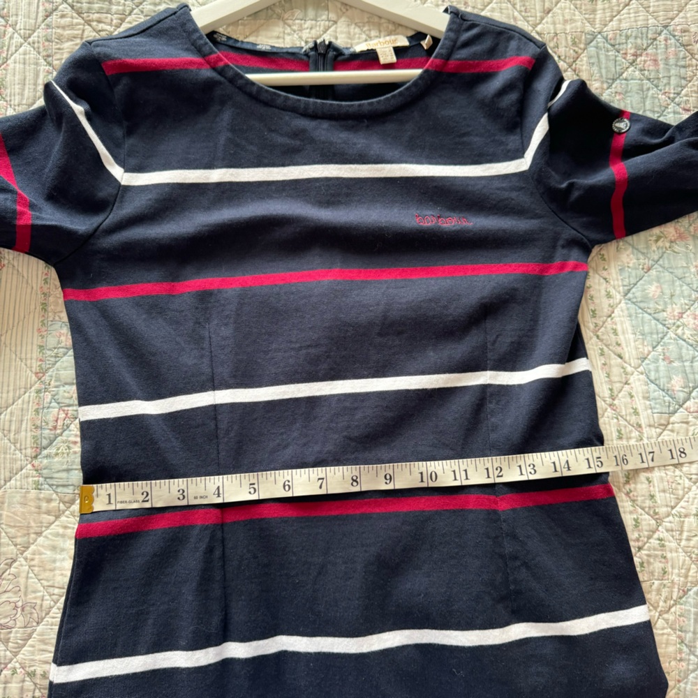 Barbour Oyster Striped Dress Blue Multi Size 6 Cotton - Picture 11 of 14